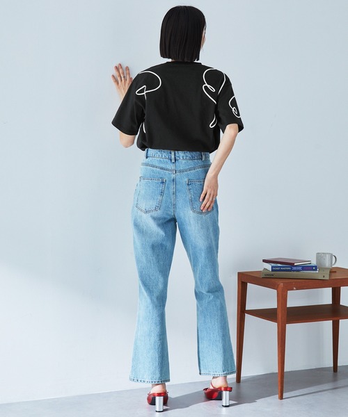 MONO-MART(モノマート)の「コードエンブロイダリーショート丈半袖Tシャツ(Tシャツ/カットソー・レディース・チャコール/オフホワイト/ピンク/ブラック/ライトブルー・FREE)」の14枚目の写真