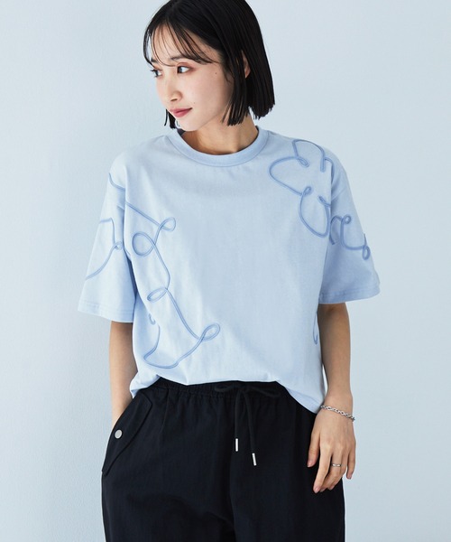 コードエンブロイダリーショート丈半袖Tシャツ MONO-MART│MONO-MART