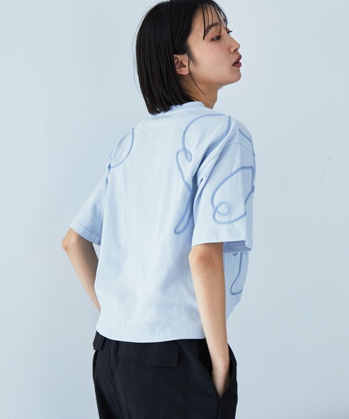 コードエンブロイダリーショート丈半袖Tシャツ MONO-MART│MONO-MART