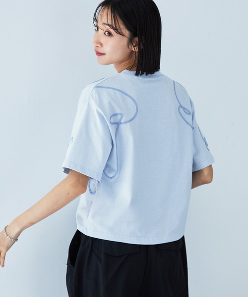 コードエンブロイダリーショート丈半袖Tシャツ MONO-MART│MONO-MART