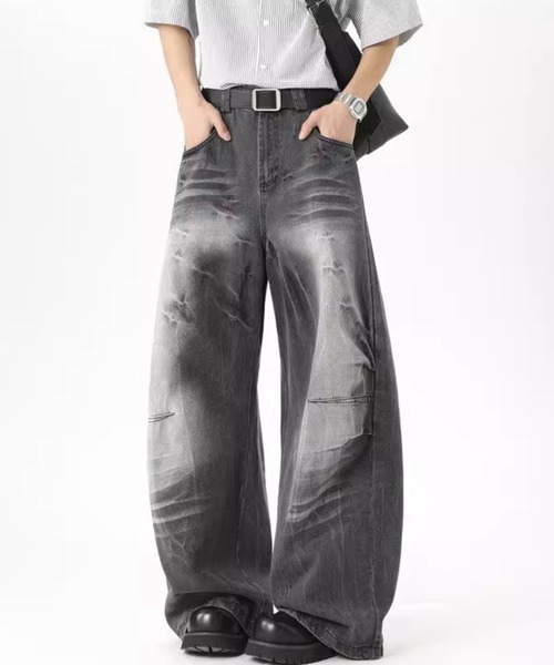 WESTBOY（ウエストボーイ）の「ルーズバギーウォッシュドデニムパンツ/ワイドデニムパンツ  WO25S9PT07【WB ORIGINALS】（デニムパンツ・メンズ・グレー・L/M/XL）」の2枚目の写真