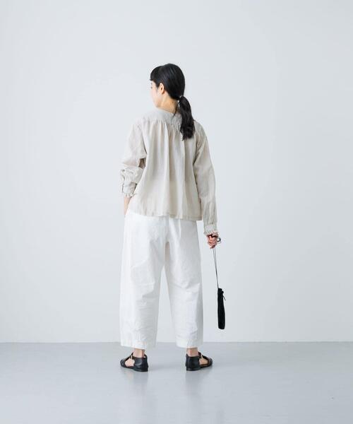 コットンリネンフリル長袖シャツライトグレー かぐれ コットンリネンフリルカラーシャツ（シャツ/ブラウス）｜かぐれ