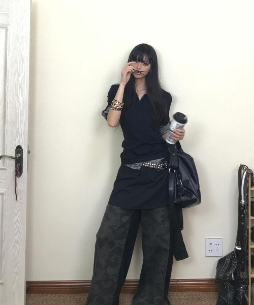 【新色追加】【3色展開】フェイクレイヤード半袖ポロシャツ/チェック柄×無地