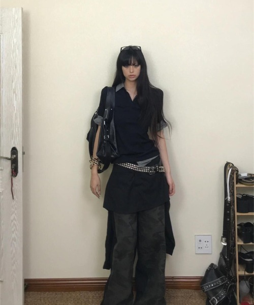 【新色追加】【3色展開】フェイクレイヤード半袖ポロシャツ/チェック柄×無地