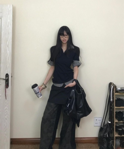 【新色追加】【3色展開】フェイクレイヤード半袖ポロシャツ/チェック柄×無地