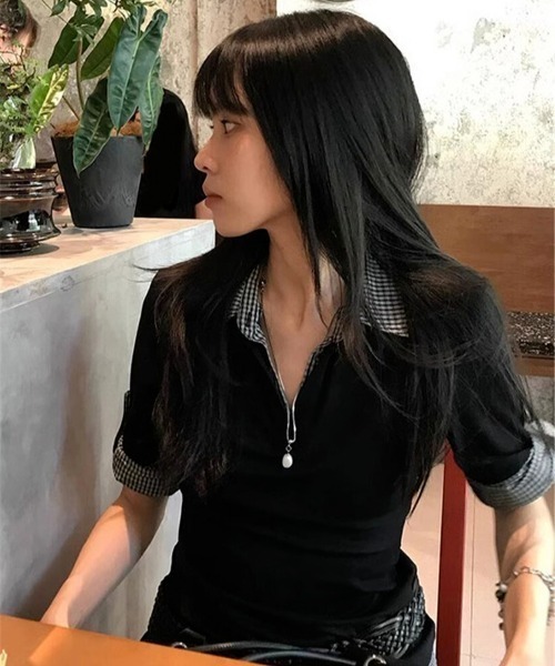 【新色追加】【3色展開】フェイクレイヤード半袖ポロシャツ/チェック柄×無地