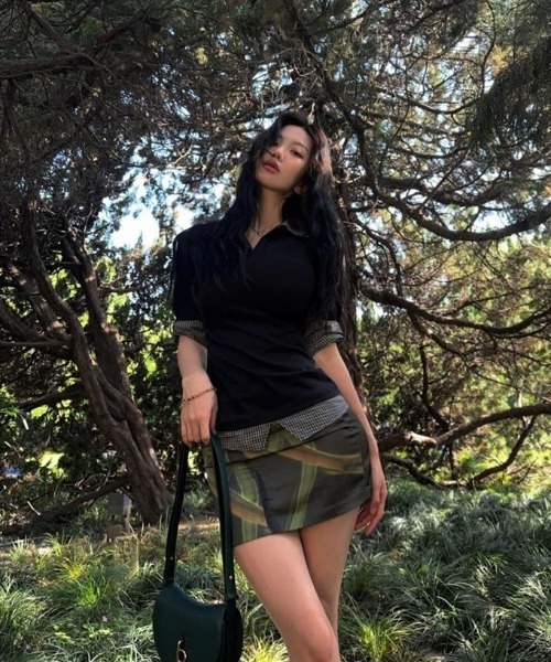 【新色追加】【3色展開】フェイクレイヤード半袖ポロシャツ/チェック柄×無地