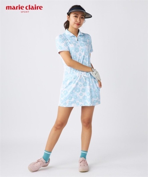 SMILE LAND(スマイルランド)の「marie claire sport メッシュハーフジップチュニック(吸汗速乾・接触冷感・UVカット)(Tシャツ/カットソー・レディース・ブルー/ブラック・6L/5L/4L/3L)」の1枚目の写真