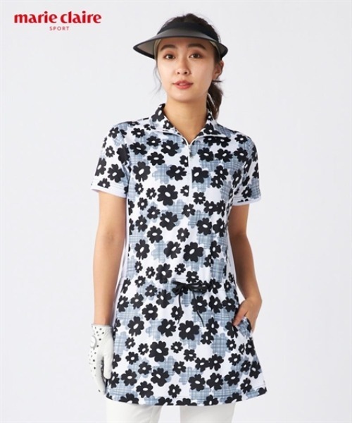 SMILE LAND(スマイルランド)の「marie claire sport メッシュハーフジップチュニック(吸汗速乾・接触冷感・UVカット)(Tシャツ/カットソー・レディース・ブルー/ブラック・6L/5L/4L/3L)」の2枚目の写真