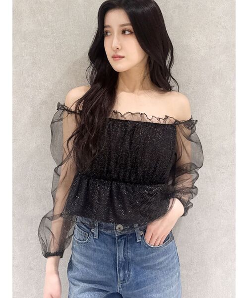 GYDA（ジェイダ）の「ラメチュールオフショルブラウス（シャツ/ブラウス・レディース・スカイブルー/ブラック・FREE）」の2枚目の写真