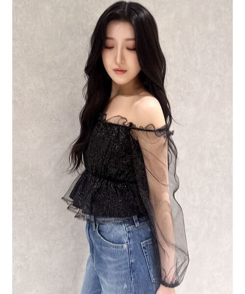 GYDA（ジェイダ）の「ラメチュールオフショルブラウス（シャツ/ブラウス・レディース・スカイブルー/ブラック・FREE）」の5枚目の写真