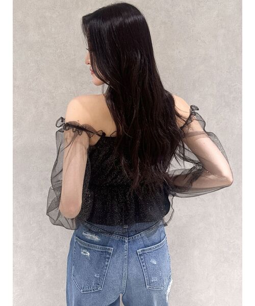 GYDA（ジェイダ）の「ラメチュールオフショルブラウス（シャツ/ブラウス・レディース・スカイブルー/ブラック・FREE）」の6枚目の写真