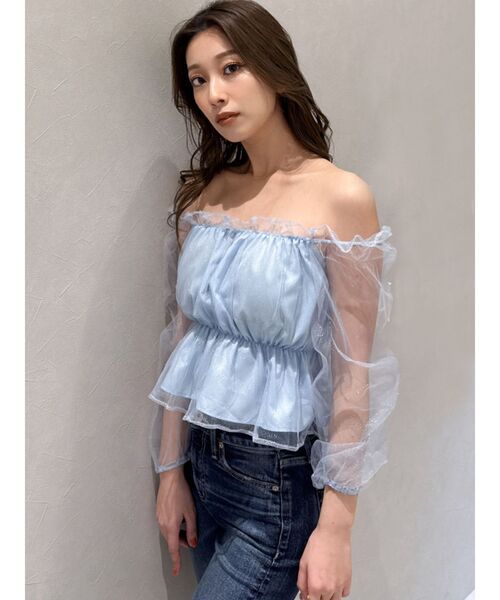 GYDA（ジェイダ）の「ラメチュールオフショルブラウス（シャツ/ブラウス・レディース・スカイブルー/ブラック・FREE）」の11枚目の写真