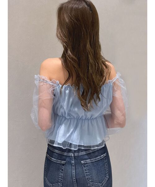 GYDA（ジェイダ）の「ラメチュールオフショルブラウス（シャツ/ブラウス・レディース・スカイブルー/ブラック・FREE）」の12枚目の写真