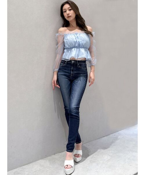 GYDA（ジェイダ）の「ラメチュールオフショルブラウス（シャツ/ブラウス・レディース・スカイブルー/ブラック・FREE）」の13枚目の写真