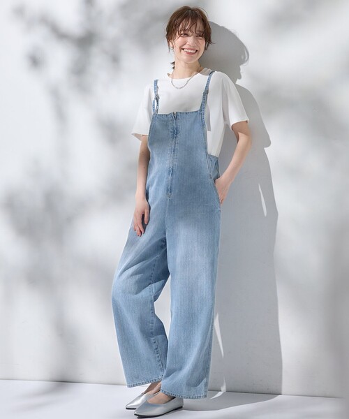 JEANS ロゴ デニム サロペット セール】【洗濯機可】デニムサロペット(つなぎ/オールインワン