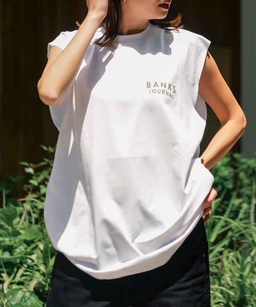BANKS(バンクス)の「DESIGN TEE /BANKS JOURNAL(バンクスジャーナル)ワンポイントブランドロゴプリントタンクトップ(タンクトップ・メンズ・スモークピンク/オフホワイト/ブラック・MEDIUM/LARGE/X-LARGE)」の8枚目の写真
