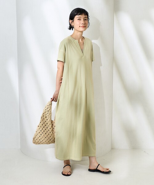 FREAK'S STORE（フリークスストア）の「＜接触冷感＞メランジスキッパーワンピース/Tシャツワンピース（ワンピース・レディース・チャコールグレー/サックスブルー/ブルーグリーン・ﾌﾘ-）」の3枚目の写真