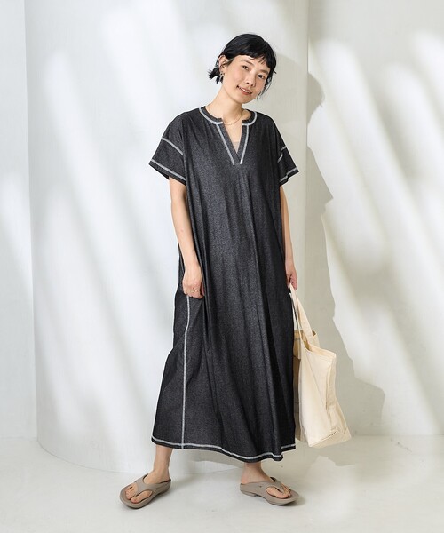 FREAK'S STORE（フリークスストア）の「＜接触冷感＞メランジスキッパーワンピース/Tシャツワンピース（ワンピース・レディース・チャコールグレー/サックスブルー/ブルーグリーン・ﾌﾘ-）」の7枚目の写真