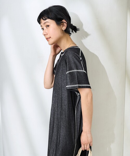 FREAK'S STORE（フリークスストア）の「＜接触冷感＞メランジスキッパーワンピース/Tシャツワンピース（ワンピース・レディース・チャコールグレー/サックスブルー/ブルーグリーン・ﾌﾘ-）」の9枚目の写真