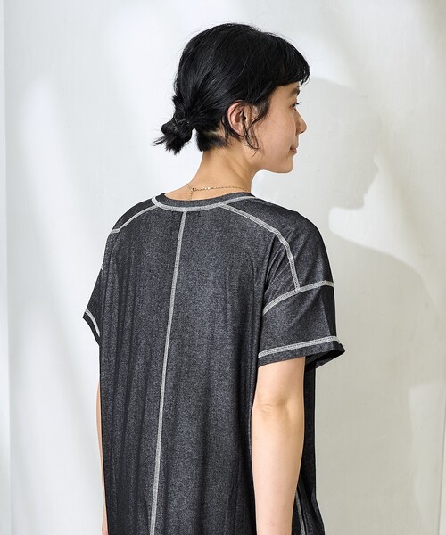 FREAK'S STORE（フリークスストア）の「＜接触冷感＞メランジスキッパーワンピース/Tシャツワンピース（ワンピース・レディース・チャコールグレー/サックスブルー/ブルーグリーン・ﾌﾘ-）」の10枚目の写真