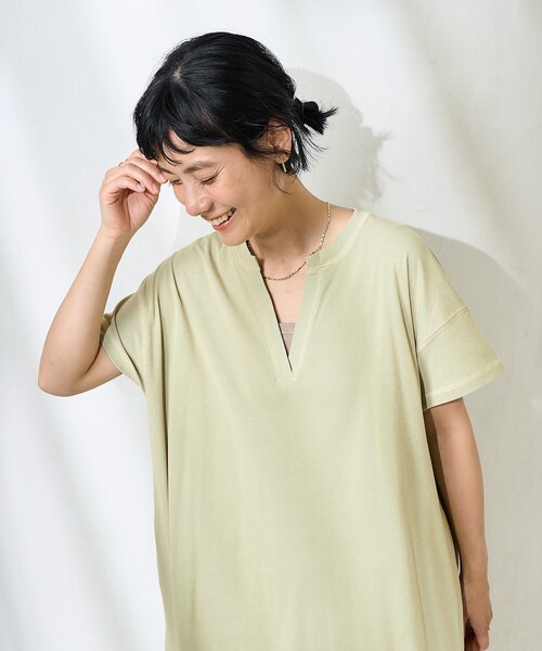 FREAK'S STORE（フリークスストア）の「＜接触冷感＞メランジスキッパーワンピース/Tシャツワンピース（ワンピース・レディース・チャコールグレー/サックスブルー/ブルーグリーン・ﾌﾘ-）」の15枚目の写真