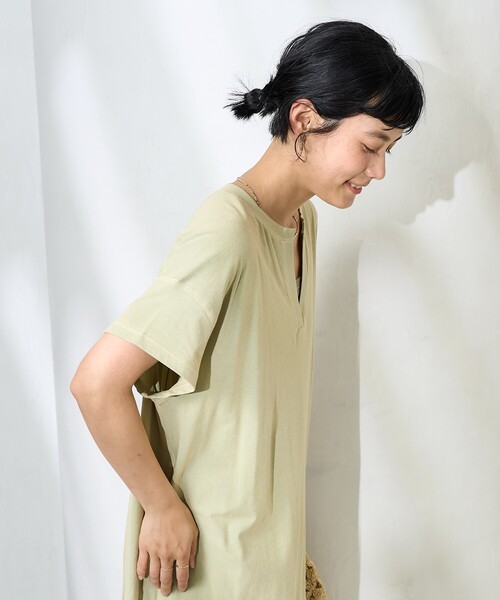 FREAK'S STORE（フリークスストア）の「＜接触冷感＞メランジスキッパーワンピース/Tシャツワンピース（ワンピース・レディース・チャコールグレー/サックスブルー/ブルーグリーン・ﾌﾘ-）」の16枚目の写真