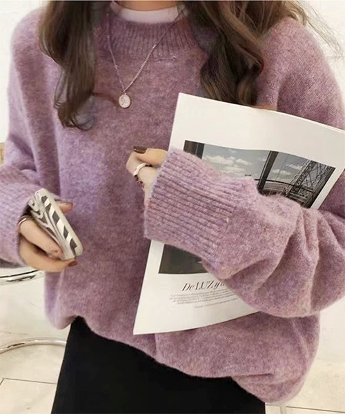 AO2（アオズ）の「▲Crewneck Basic Knit / クルーネックニット（ニット/セーター・レディース・アイボリー/パープル・FREE）」の2枚目の写真