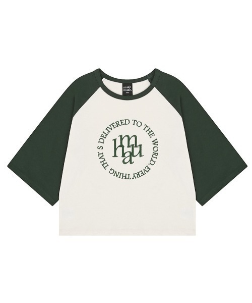 muahmuah(ムーアムーア)の「A'GEM/9 × .kom 『muah muah/ムーアムーア』CIRCLE LOGO RAGLAN HALF T-SHIRT/ステッチロゴラグラン Tシャツ(Tシャツ/カットソー・レディース・ダークグリーン/ベージュ/ブラック・FREE)」の20枚目の写真