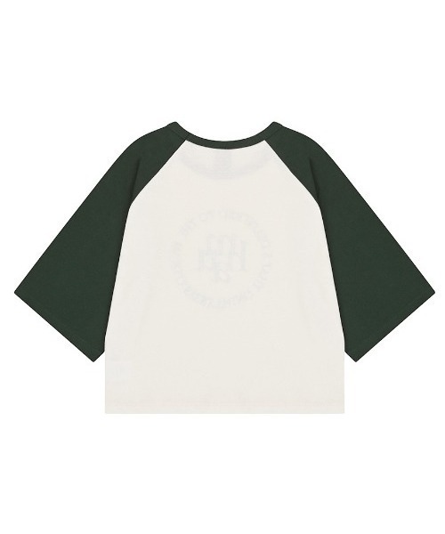 muahmuah(ムーアムーア)の「A'GEM/9 × .kom 『muah muah/ムーアムーア』CIRCLE LOGO RAGLAN HALF T-SHIRT/ステッチロゴラグラン Tシャツ(Tシャツ/カットソー・レディース・ダークグリーン/ベージュ/ブラック・FREE)」の21枚目の写真