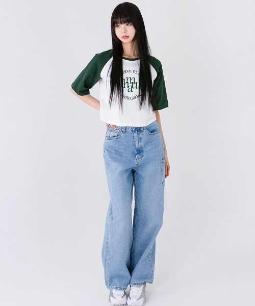 muahmuah(ムーアムーア)の「A'GEM/9 × .kom 『muah muah/ムーアムーア』CIRCLE LOGO RAGLAN HALF T-SHIRT/ステッチロゴラグラン Tシャツ(Tシャツ/カットソー・レディース・ダークグリーン/ベージュ/ブラック・FREE)」の19枚目の写真