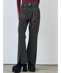 d.i.a./新品タグ付きレースアップフレアデニムパンツ/ブラックMダイヤダイア d.i.a./新品タグ付きレースアップフレアデニムパンツ/ブラックM