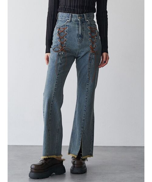 B00409 ムルーアMURUA フロントスリットＤＥＮＩＭデニムパンツ 美品】MURUA スリットタックデニム ワイドパンツ デニム
