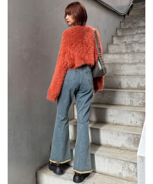 MURUA（ムルーア）の「レースアップフレアデニム（デニムパンツ・レディース・ブルー/ブラック・1/2）」の10枚目の写真