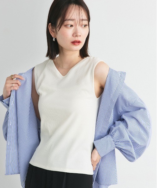 ad thie（アドティエ）の「前後2way リブタンクトップ（タンクトップ・レディース・ブラック/レッド/オフホワイト/アイボリー/チャコール/ブラウン/グレイッシュベージュ・MEDIUM/LARGE）」の5枚目の写真