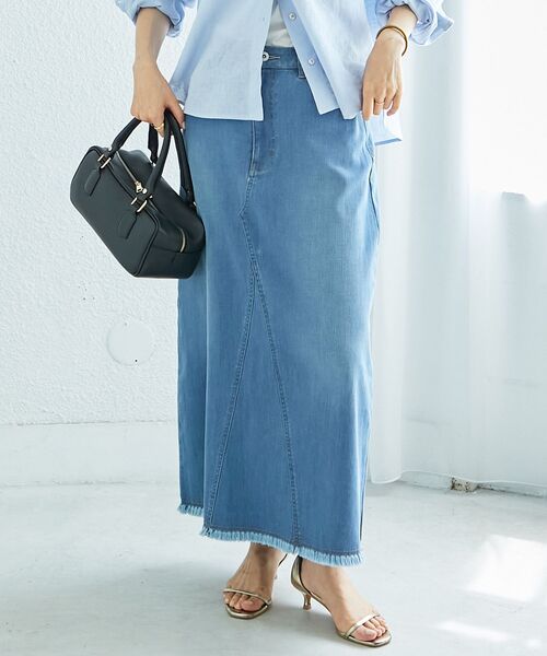 le.coeur blanc（ルクールブラン）の「リメイク風ラメデニムスカート（デニムスカート・レディース・サックスブルー/ブルー・38/36）」の8枚目の写真