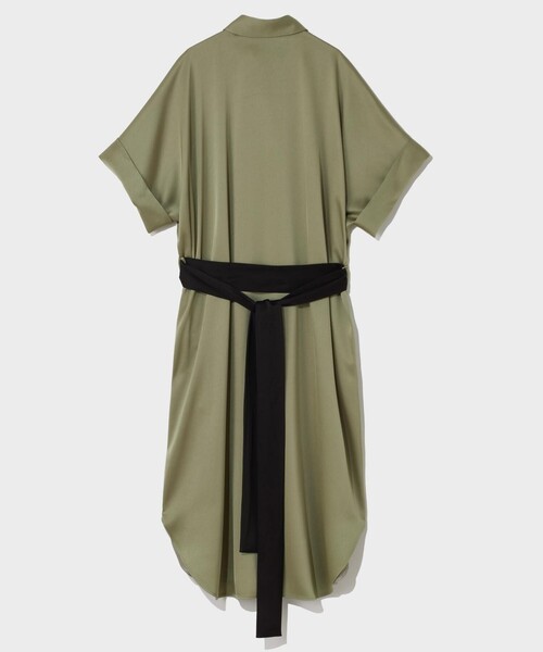 【美品】日本製 グレースクラス 5分丈 シャツワンピース 36 総柄グリーン系♪ 美品】日本製 グレースクラス 5分丈 シャツワンピース 36 総柄