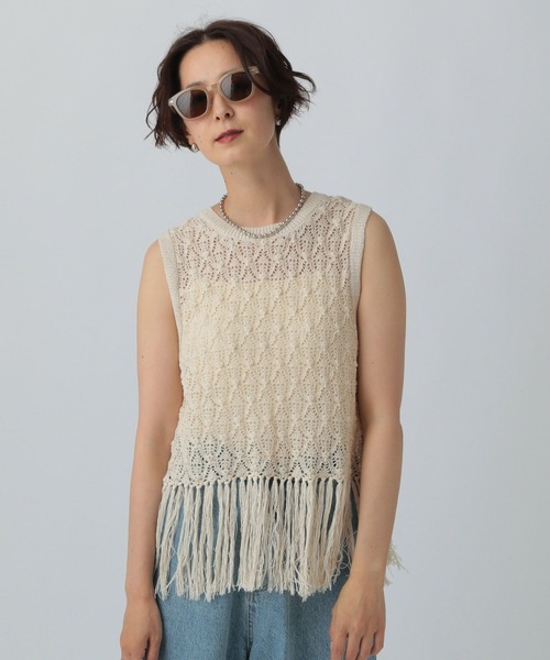 LEPSIM（レプシィム）の「7ゲージフリンジベスト　571071（ベスト・レディース・ブラック/アイボリー・FREE）」の3枚目の写真