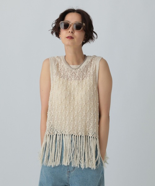 LEPSIM（レプシィム）の「7ゲージフリンジベスト　571071（ベスト・レディース・ブラック/アイボリー・FREE）」の4枚目の写真