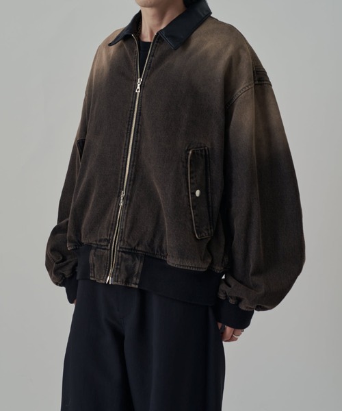 レザーカラーデニムボンバージャケット（デニムジャケット）｜Lui's