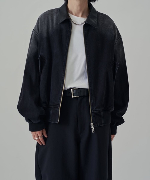 レザーカラーデニムボンバージャケット（デニムジャケット）｜Lui's