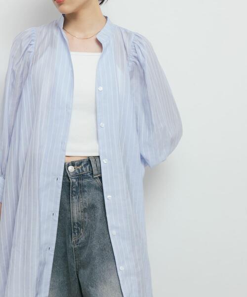 KBF（ケイビーエフ）の「ボリュームスリーブストライプミニワンピース（ワンピース・レディース・イエロー系その他/ホワイト系その他/ブルー系その他・ONE）」の2枚目の写真