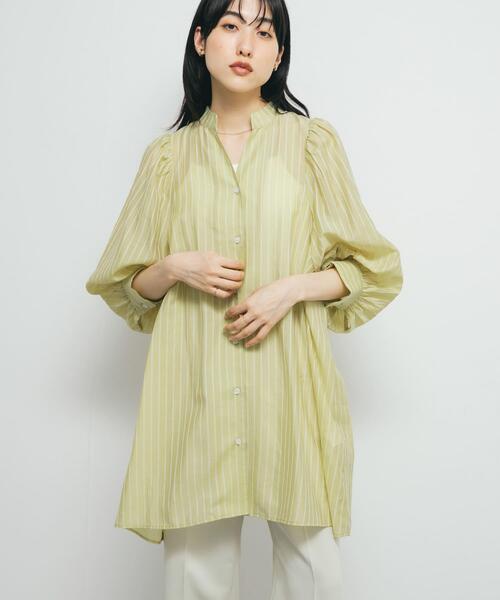 KBF（ケイビーエフ）の「ボリュームスリーブストライプミニワンピース（ワンピース・レディース・イエロー系その他/ホワイト系その他/ブルー系その他・ONE）」の3枚目の写真