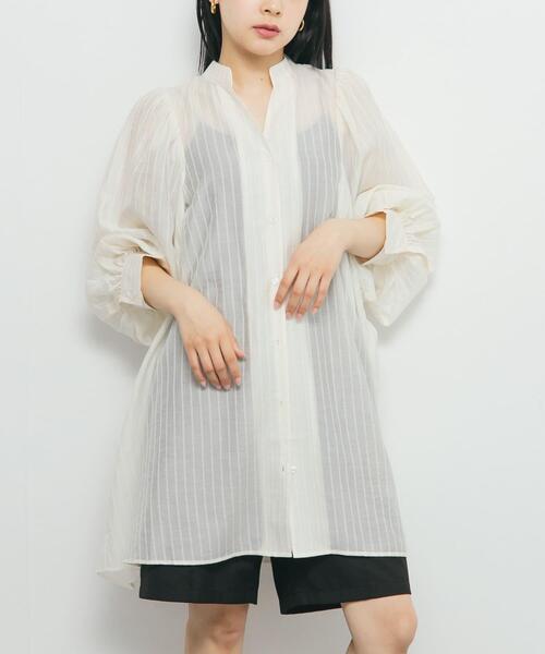 KBF（ケイビーエフ）の「ボリュームスリーブストライプミニワンピース（ワンピース・レディース・イエロー系その他/ホワイト系その他/ブルー系その他・ONE）」の4枚目の写真