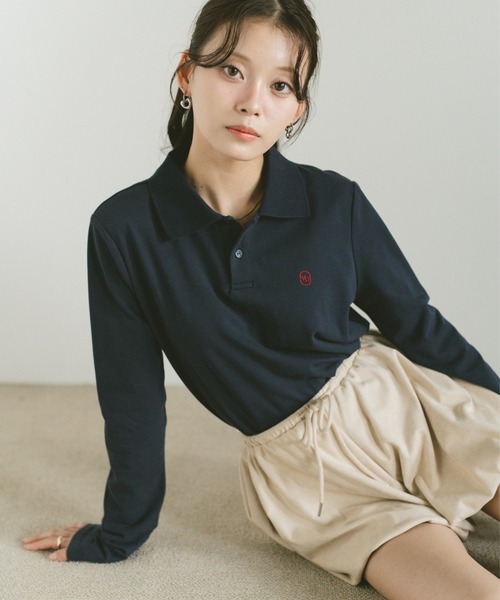 VANNIE U(ヴァニーユー)の「ロングスリーブオーバルロゴポロシャツ(ポロシャツ・レディース・グレー/ネイビー・FREE)」の1枚目の写真