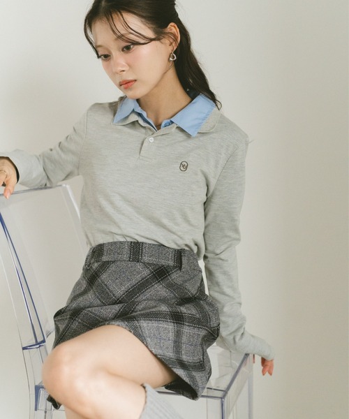 VANNIE U(ヴァニーユー)の「ロングスリーブオーバルロゴポロシャツ(ポロシャツ・レディース・グレー/ネイビー・FREE)」の2枚目の写真