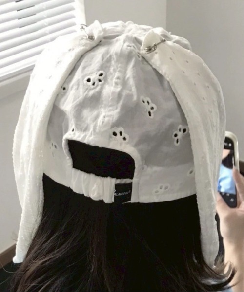 VIBGYOR(ヴィブジョー)の「【LAMPOON】うさ耳レースキャップ(キャップ・レディース・ホワイト・FREE)」の4枚目の写真