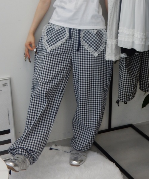 Birthday room(バースデイルーム)の「フリルハートチェックPT/Frill Heart Check Pants(その他パンツ・レディース・ブルー/ブラック・FREE)」の1枚目の写真