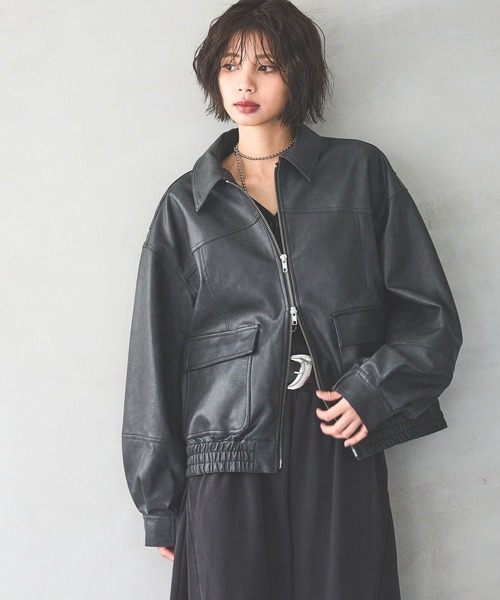 PAGEBOY（ページボーイ）の「WZIPヴィンテージレザーブルゾン【スエードorレザー２タイプ/ ２サイズ展開】（ブルゾン・レディース・ブラック/ブラウン/キャメル/ブラウン系その他・SMALL/FREE）」の20枚目の写真