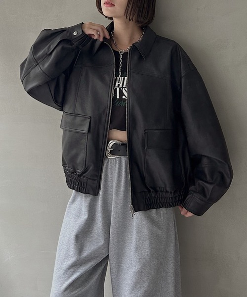 PAGEBOY（ページボーイ）の「WZIPヴィンテージレザーブルゾン【スエードorレザー２タイプ/ ２サイズ展開】（ブルゾン・レディース・ブラック/ブラウン/キャメル/ブラウン系その他・SMALL/FREE）」の8枚目の写真